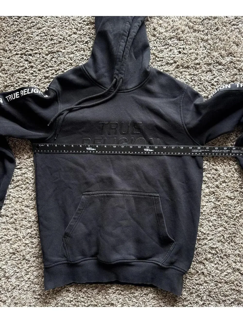 True Religion Silicone Tape Black Spellout Hoodie Pullover Size Small